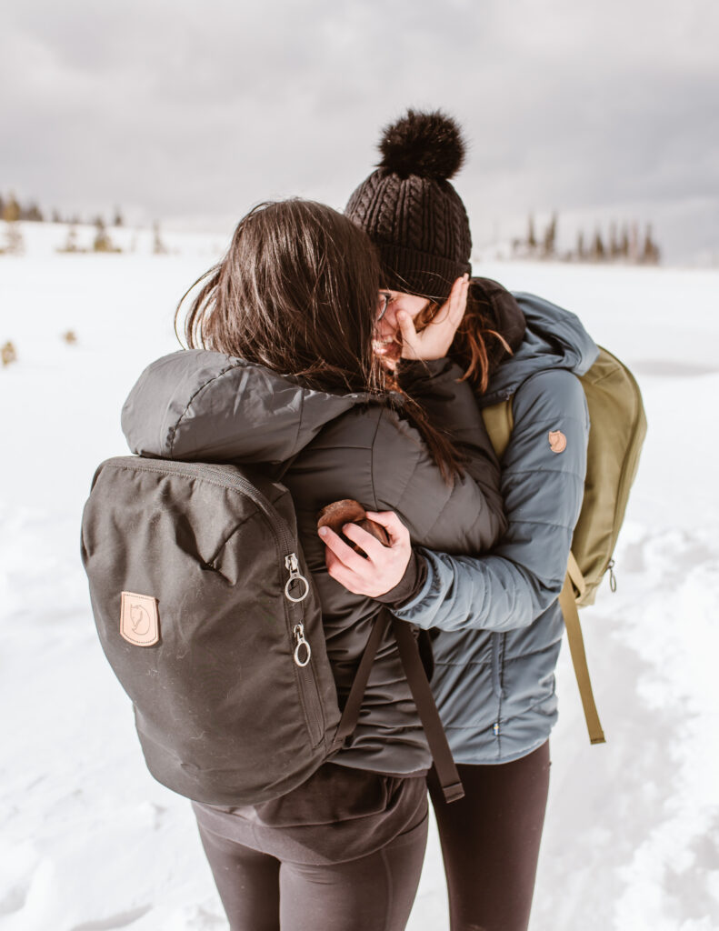 Couple embraces as she said yes to the proposal